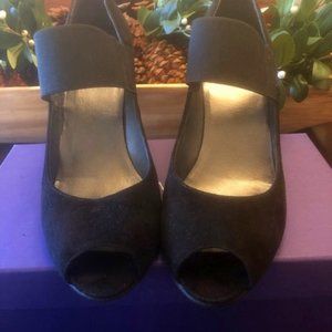 Stuart Weitzman Suede Mary Jane peep-toe wedges